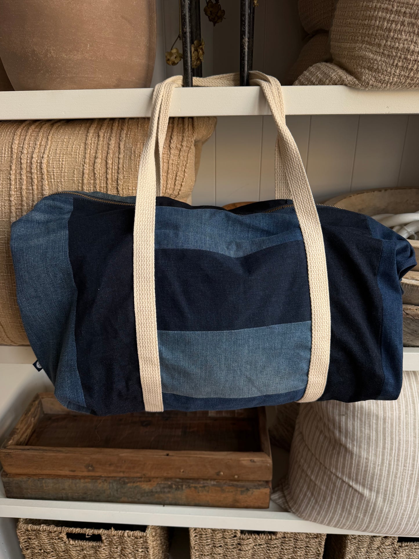 Reborn Clothing Co denim patchwork duffle