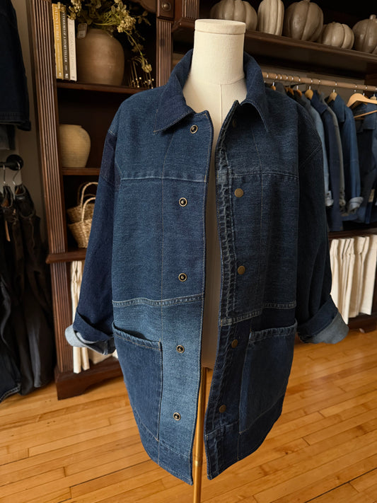 #19 Reworked vintage denim chore coat. Size M
