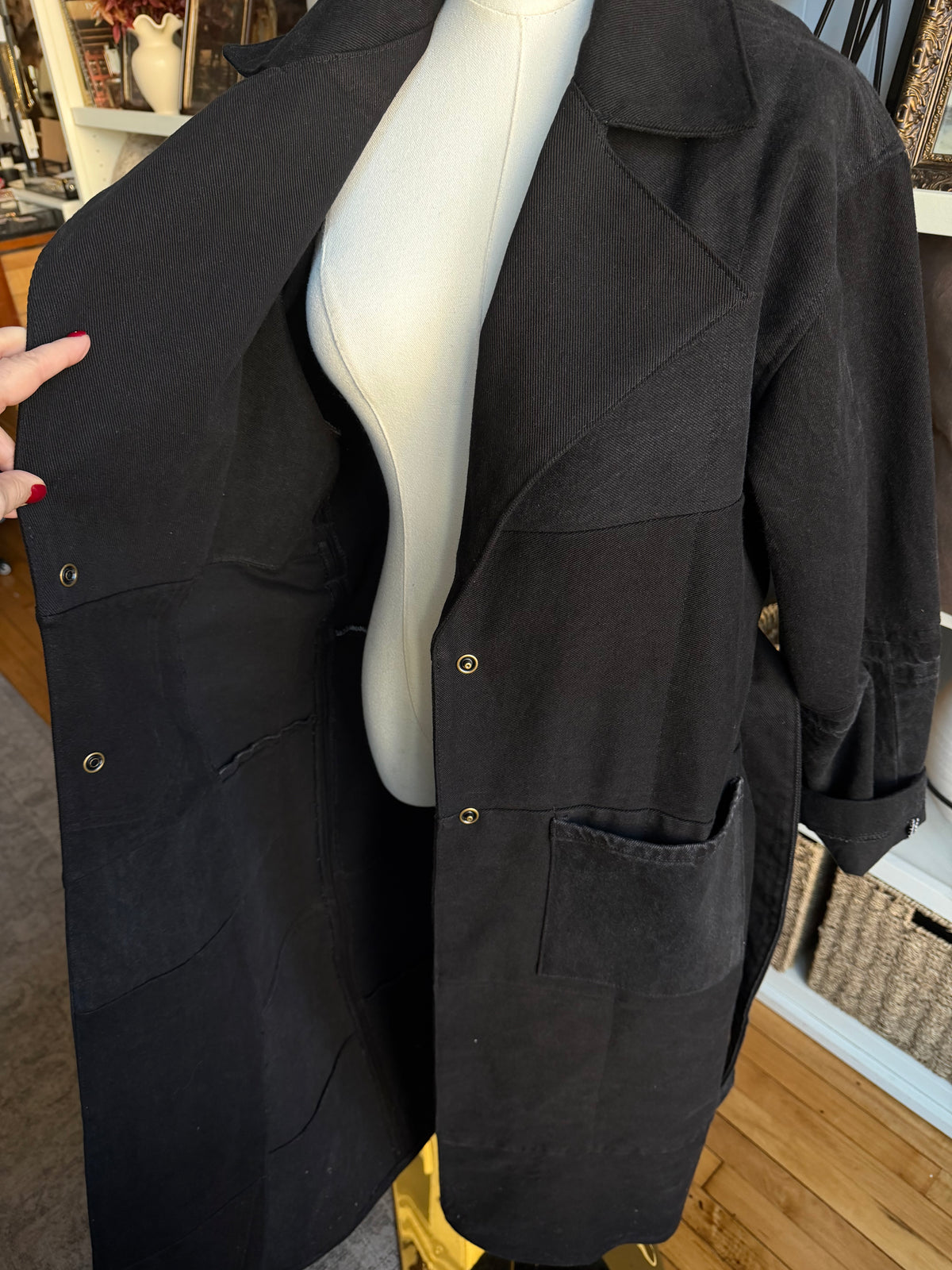 #8 Reworked black denim trench. Size S