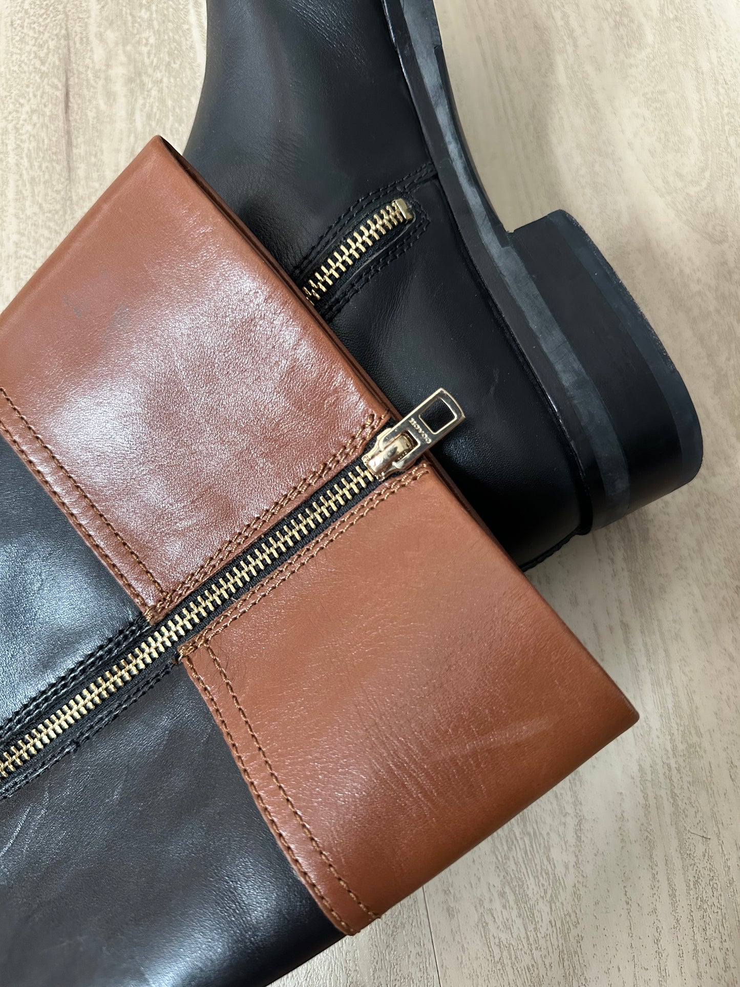 Coach Eva two toned leather riding boots. Size 10