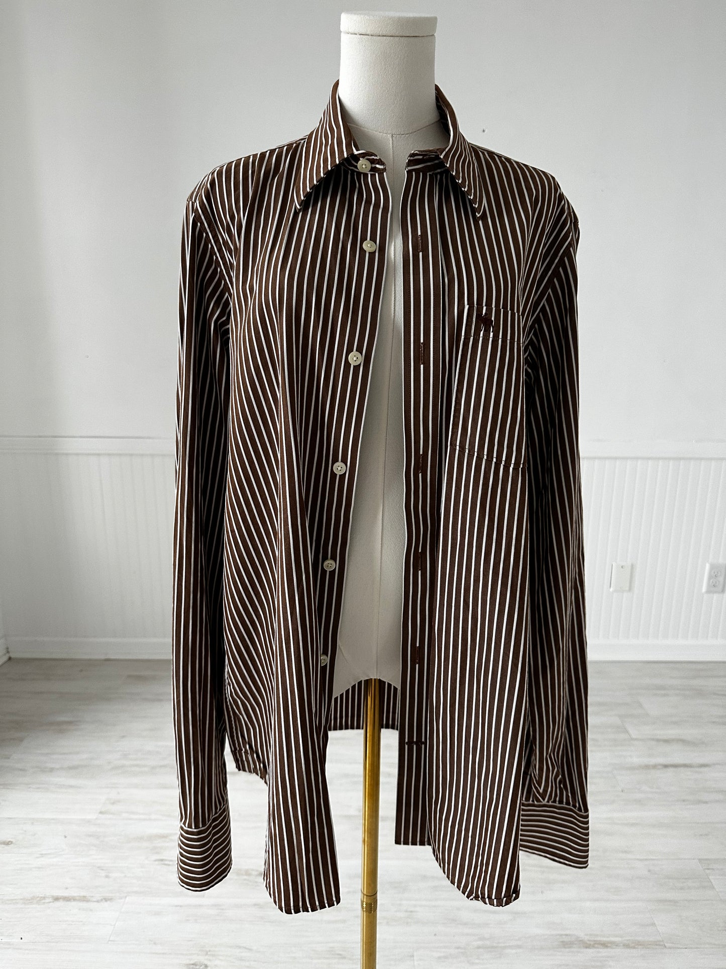 90s Abercrombie & Fitch brown stripe cotton button down. Made in Hong Kong