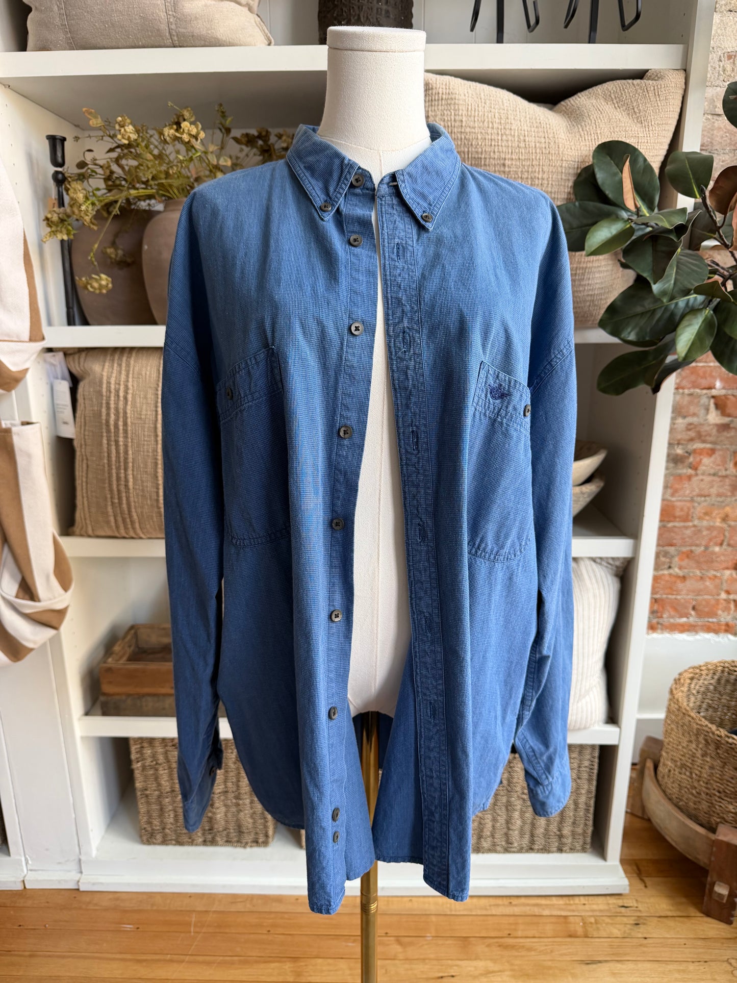 90s Dockers blue houndstooth cotton button down.
