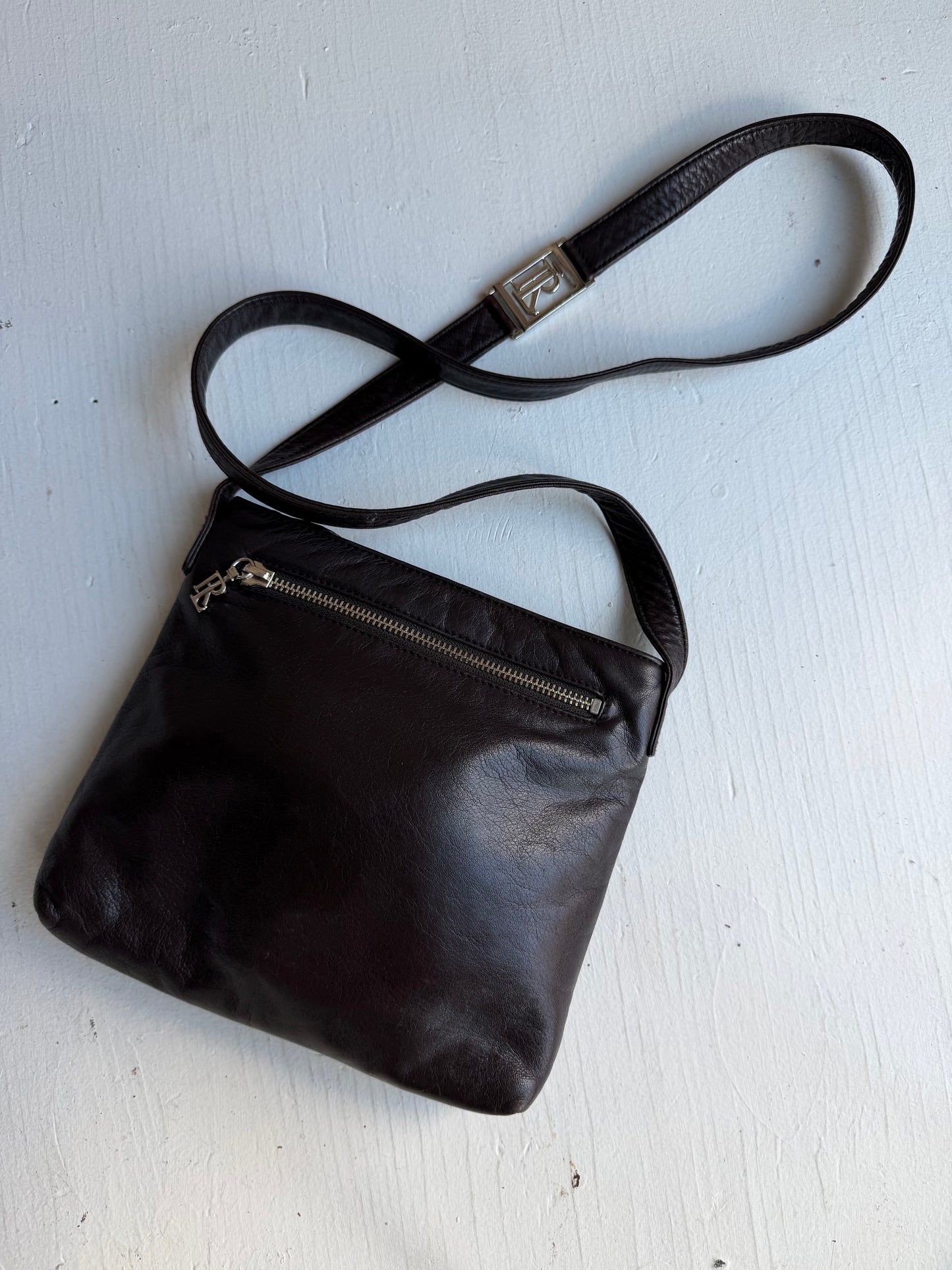 00s Ralph Lauren dark brown leather crossbody