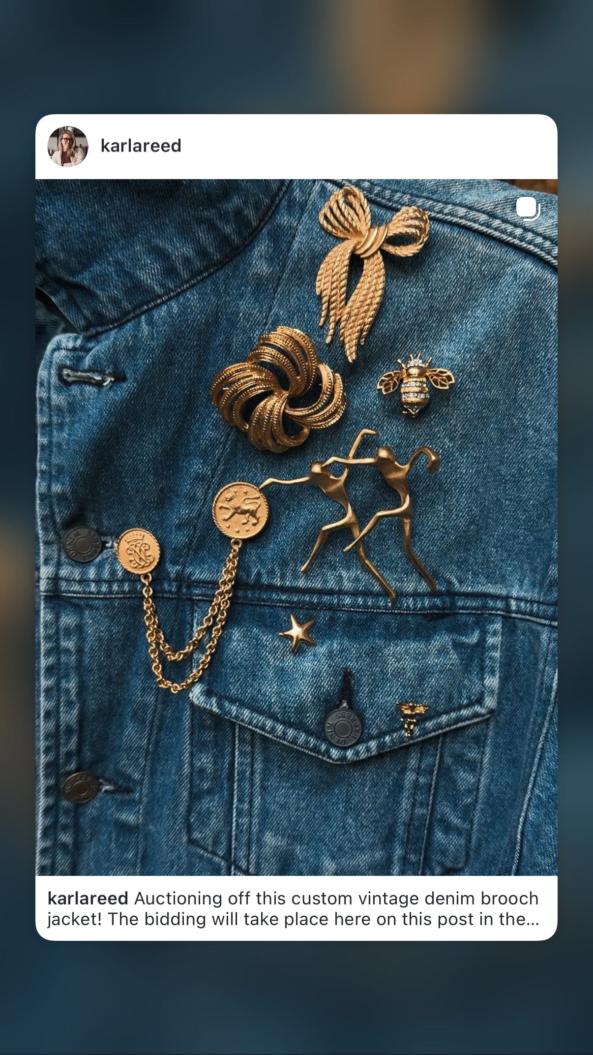 Vintage denim jacket with brooches