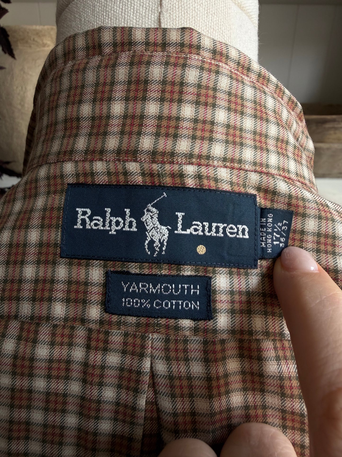 90s Ralph Lauren Yarmouth plaid button down. Fits M-XL