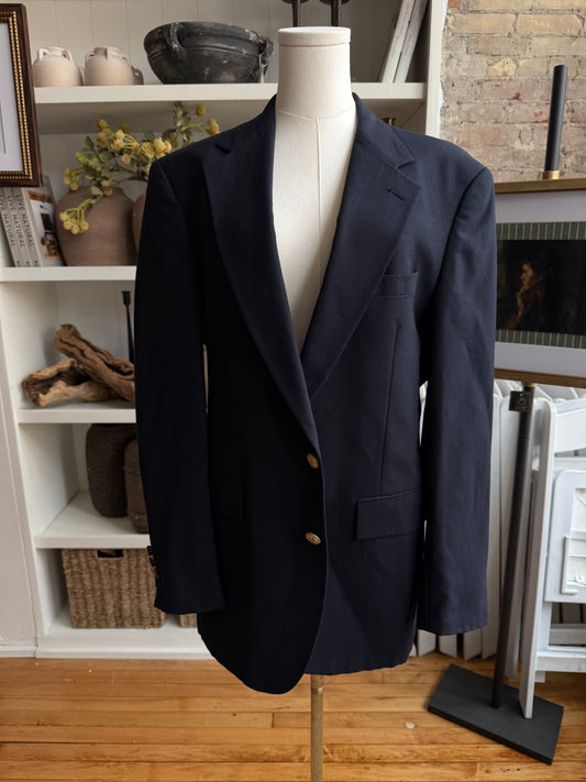 80s Evan Picone lightweight navy wool blazer. Made in the USA