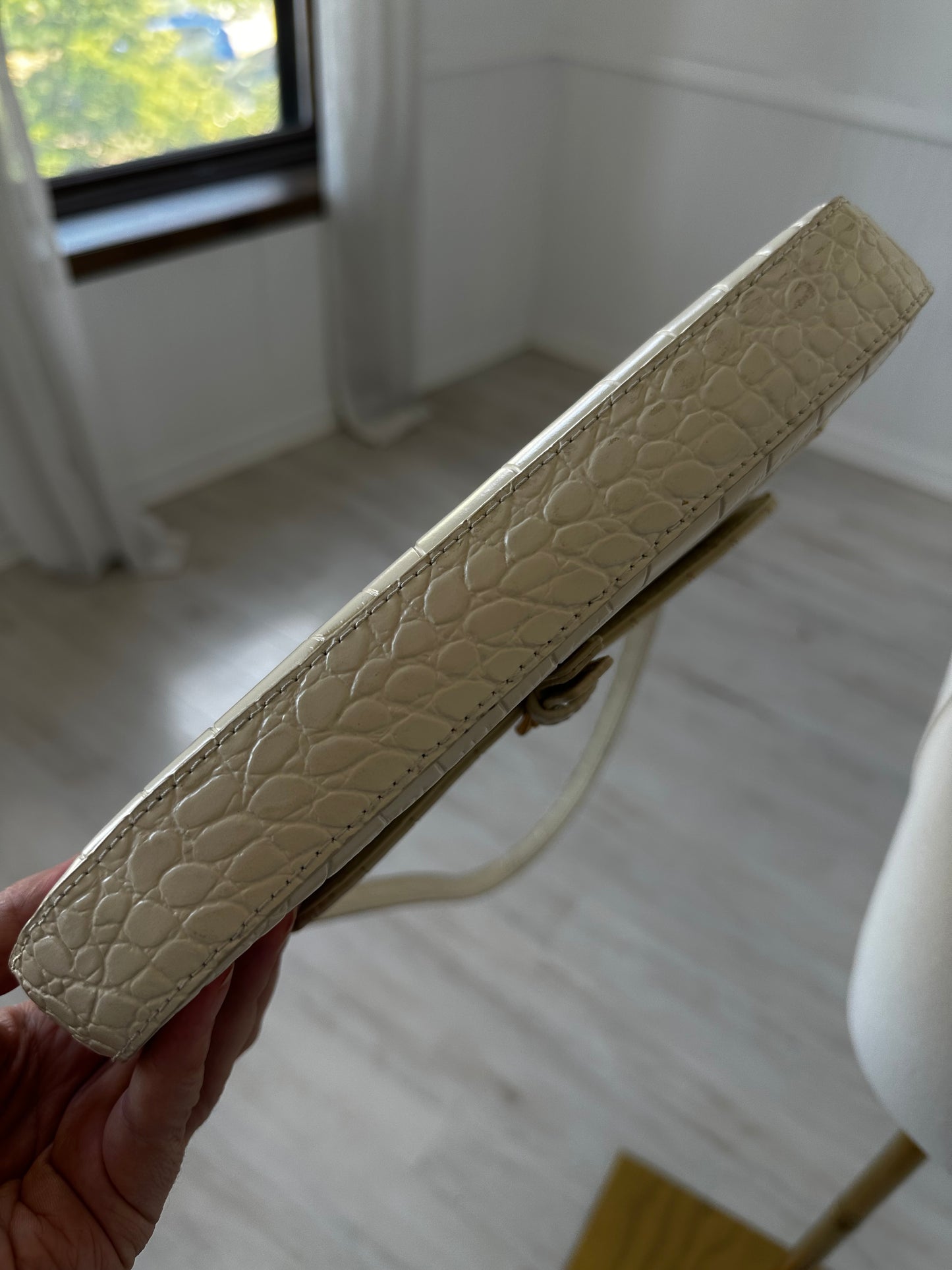 BY FAR cream croc embossed leather bag