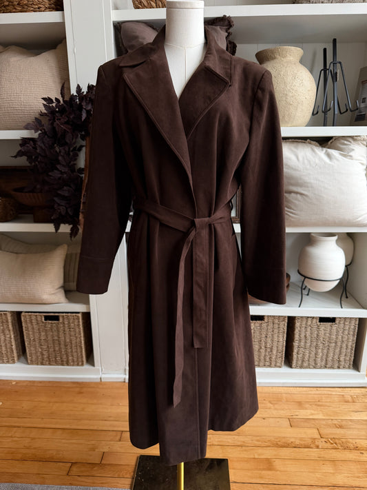 70s Christian Dior Ultrasuede brown trench. Made in the USA. Fits S-L petite