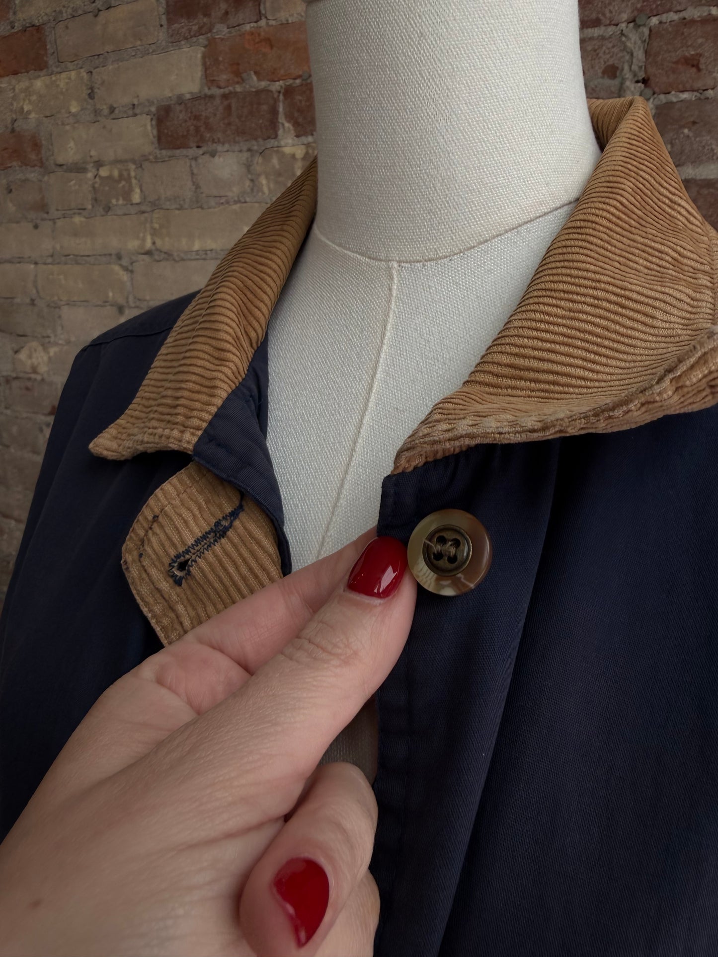 90s Rubbish navy barn coat. Made in Hong Kong