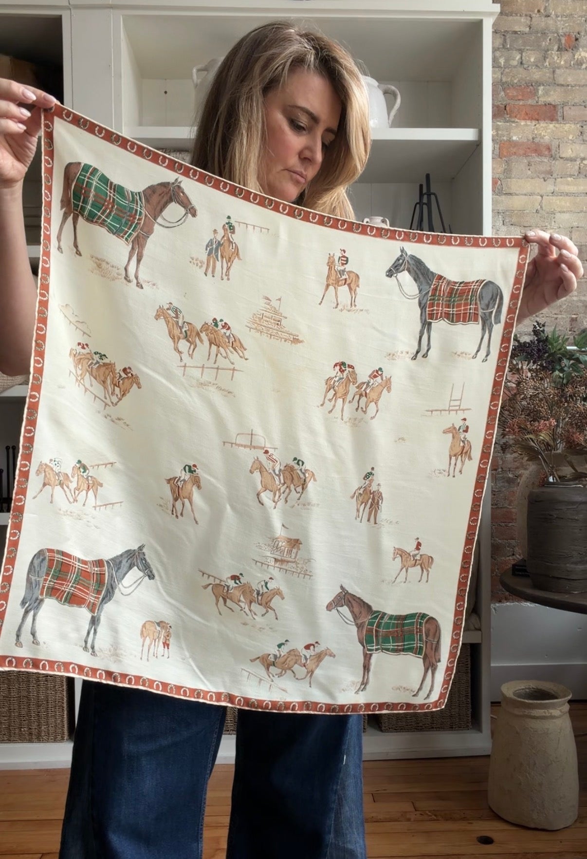 Vintage silk scarf with horse and jockeys
