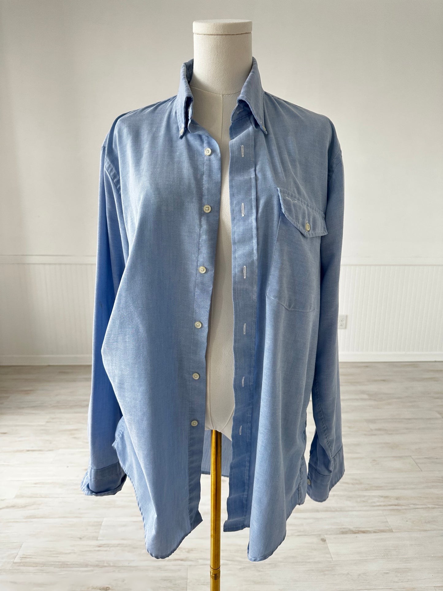 90s LL Bean blue cotton button down. Made in the USA