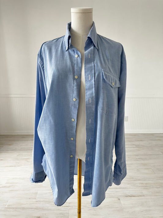 90s LL Bean blue cotton button down. Made in the USA