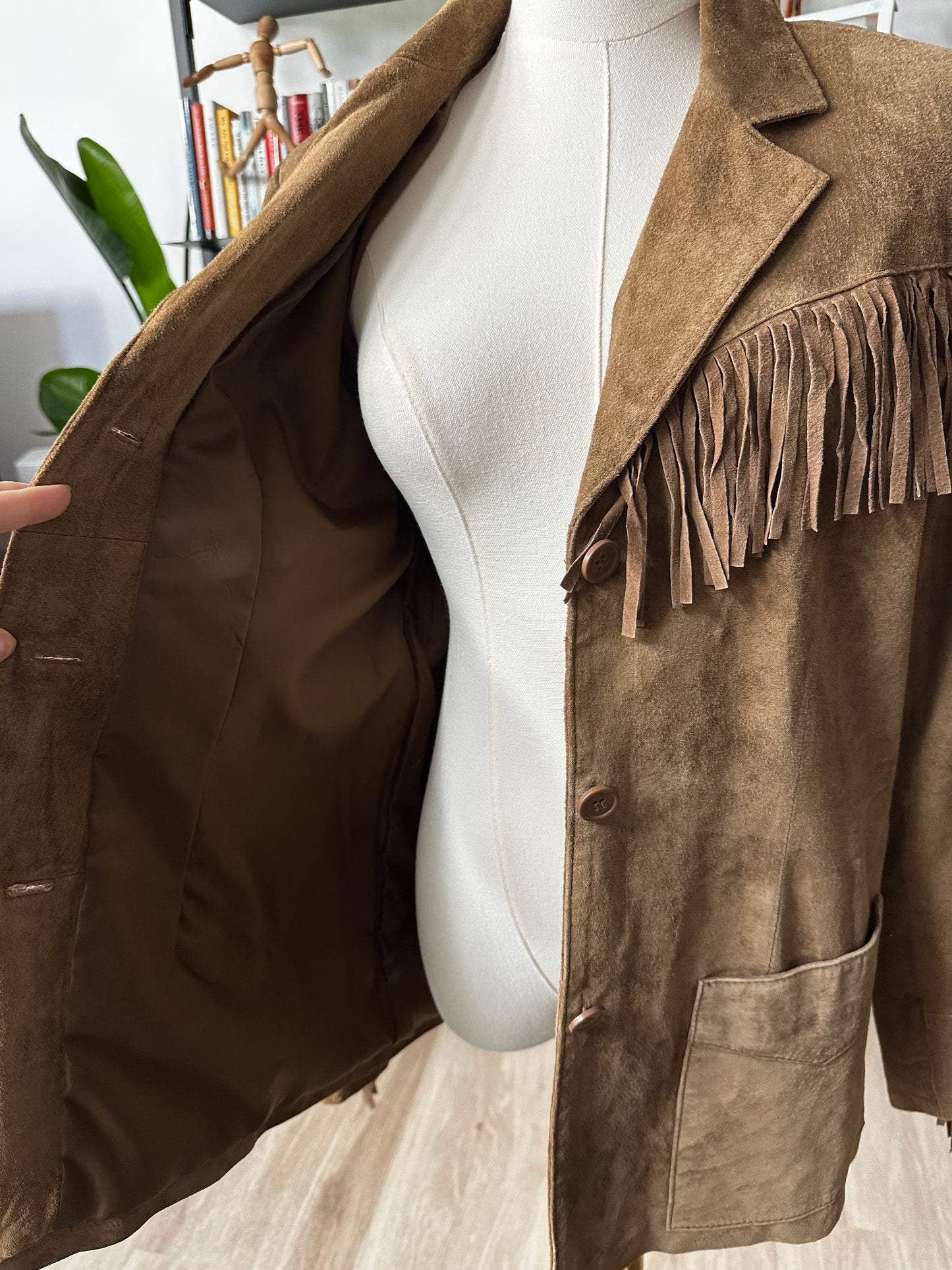 90s/00s Denim & Co washable suede fringe jacket