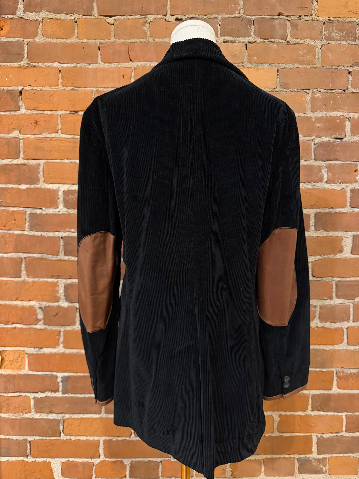 90s Ralph Lauren black corduroy blazer with leather trim and elbow patches. Fits XXS-S