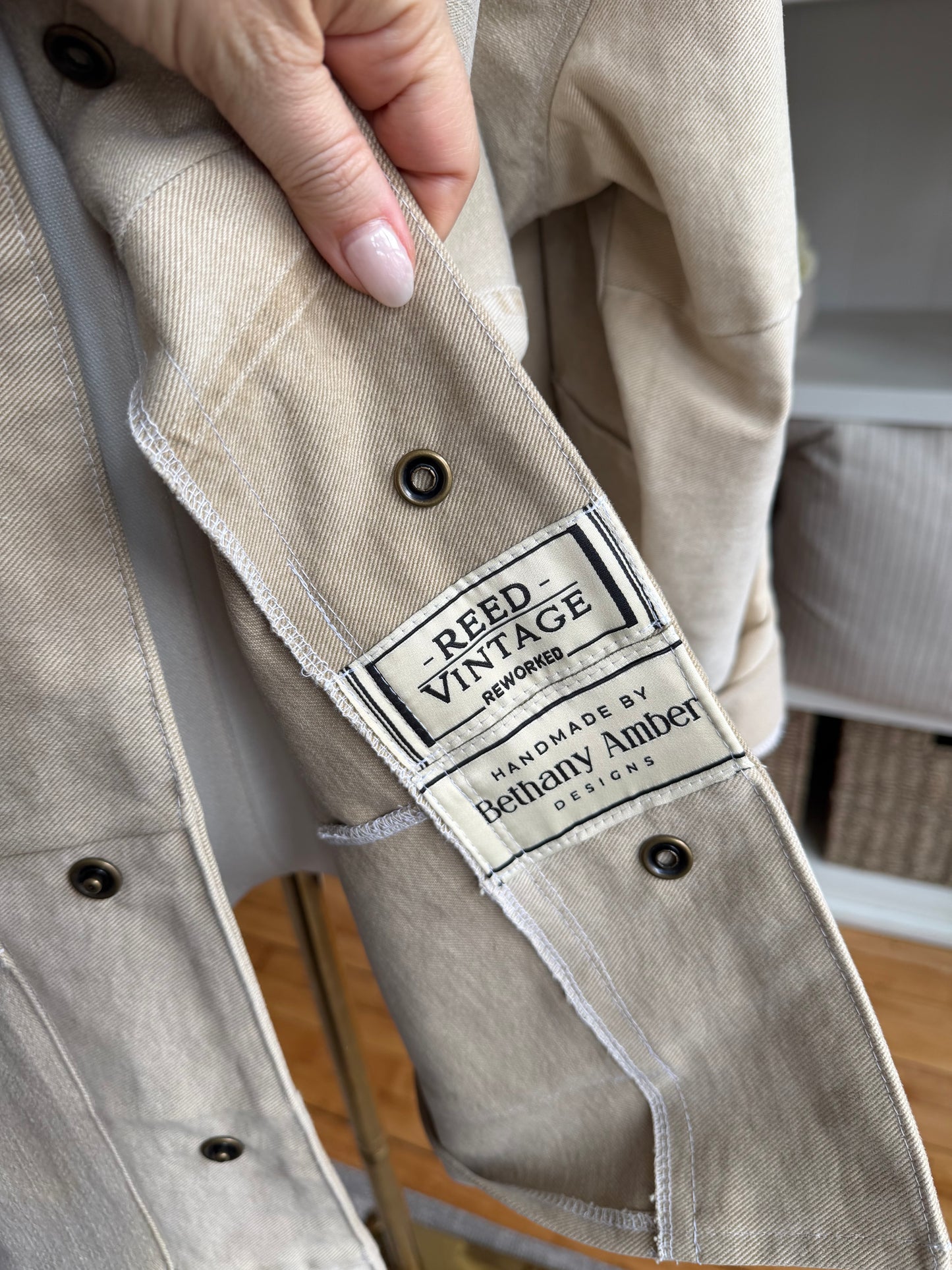 Sand Reworked Denim Chore Coat. Size Large