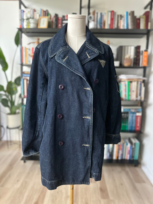 90s Guess denim pea coat. Made in the USA