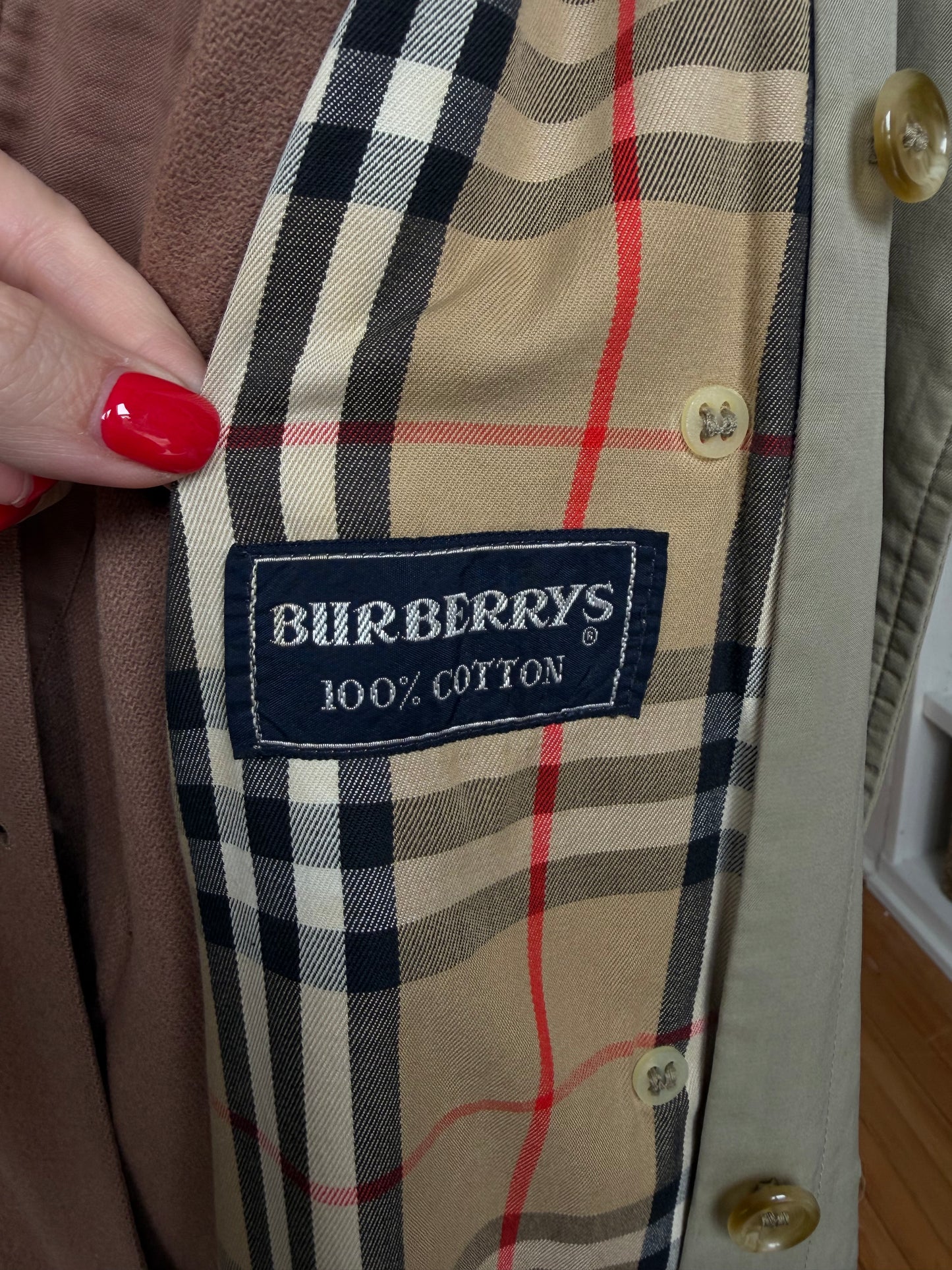 Vintage Burberry green khaki trench with removable wool lining. Made in the USA.