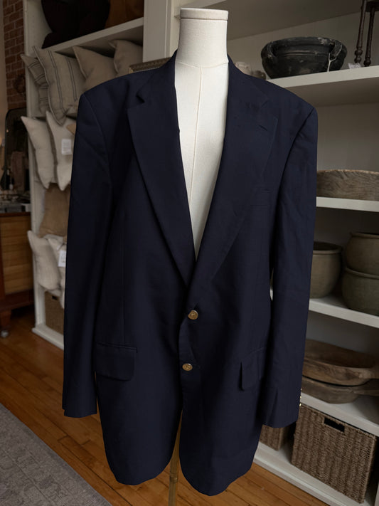 80s Burberry navy wool blazer. Made in the USA