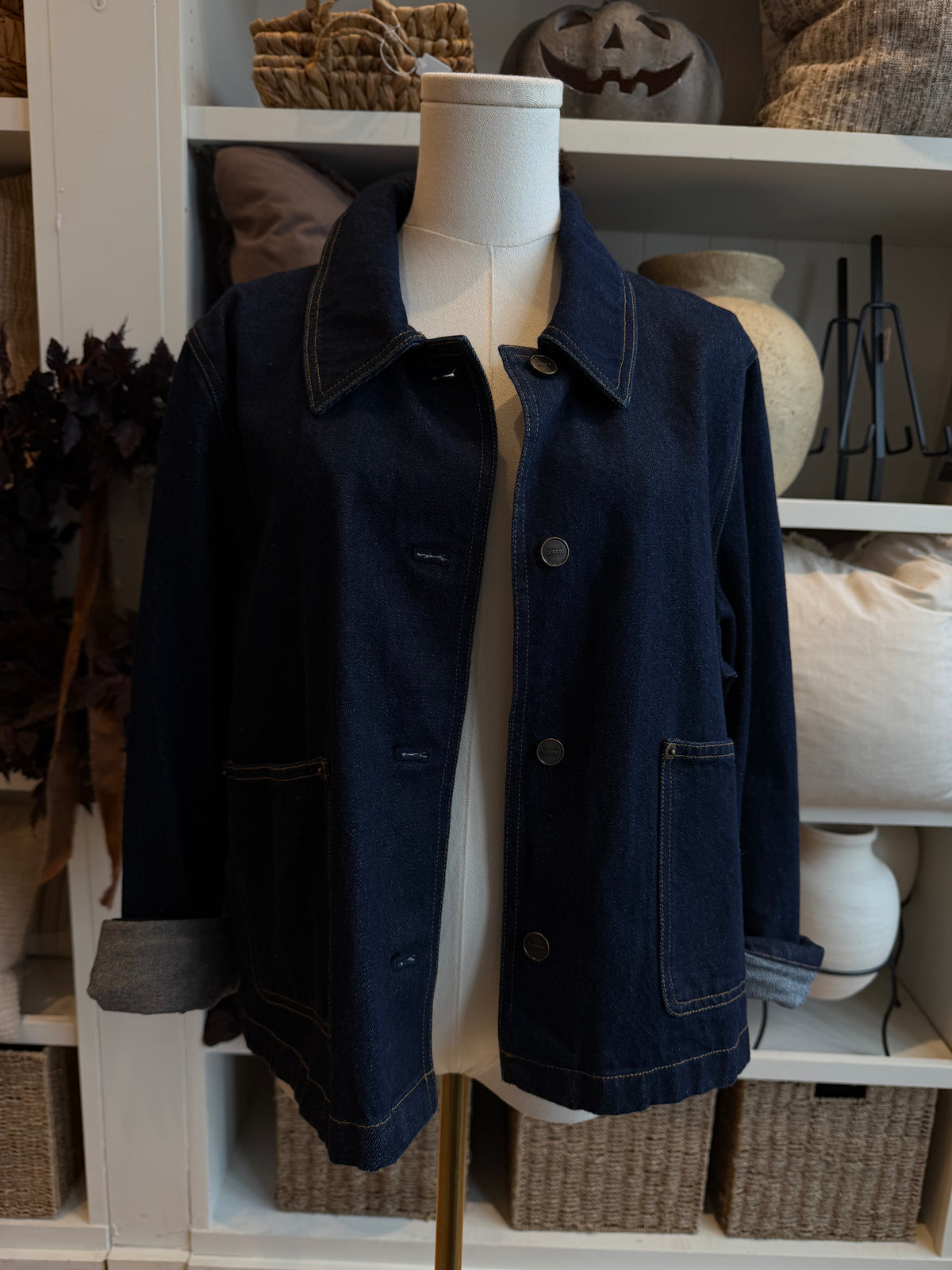 JCrew cropped denim barn jacket. Size L