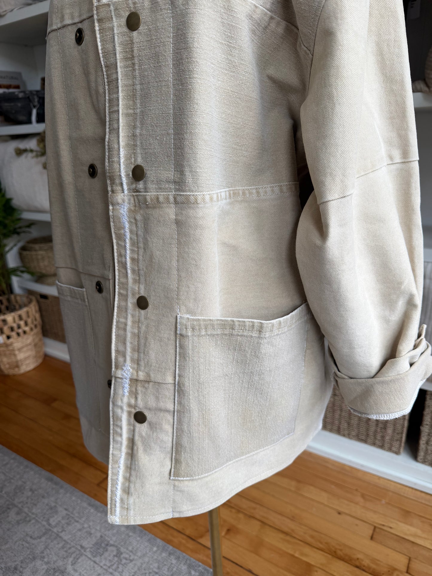 Sand Reworked Denim Chore Coat. Size Large