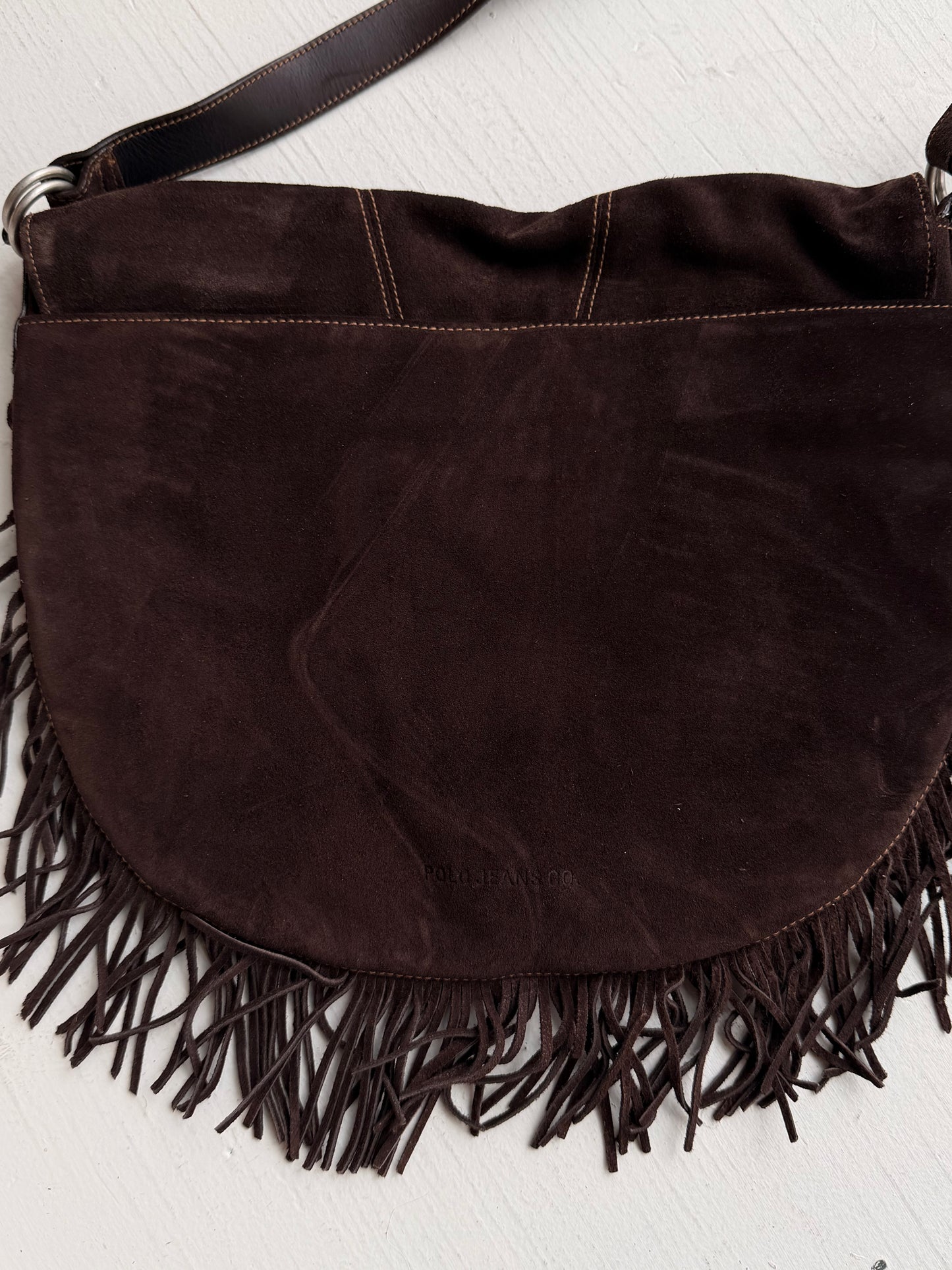 90s Polo Jeans Co suede hobo bag with fringe