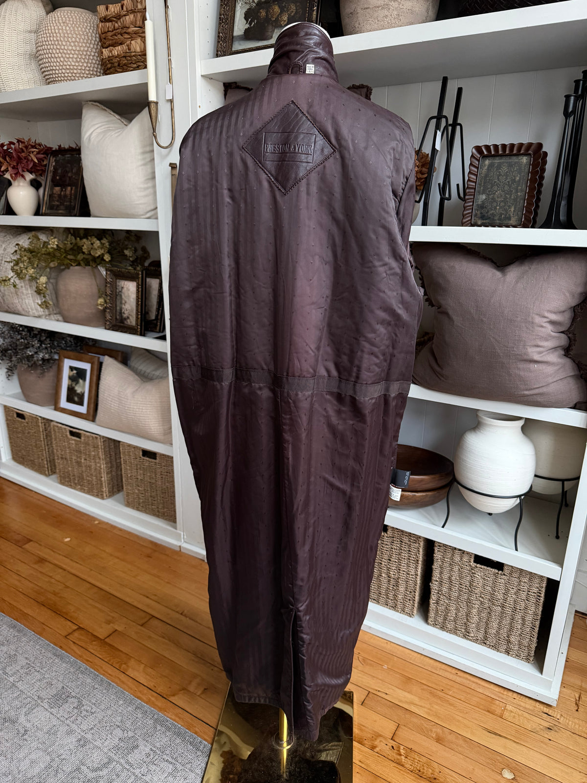 90s Preston Yorke dark burgundy leather trench. Made in Korea. Fits M-XL