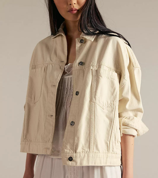 We the Free Opal Swing Denim jacket in cream. Size medium