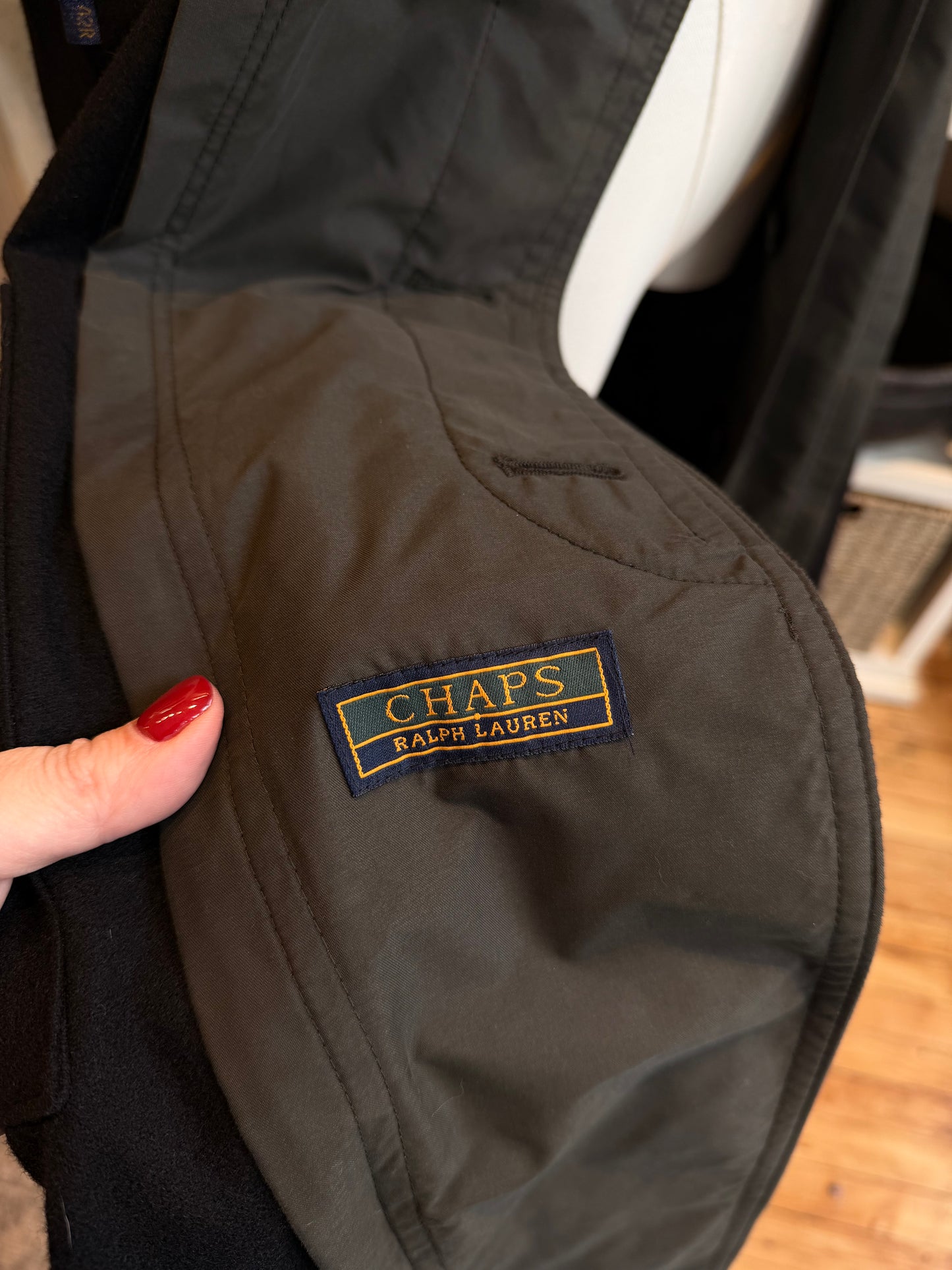 90s Chaps Ralph Lauren green trench with leather collar and removable wool lining