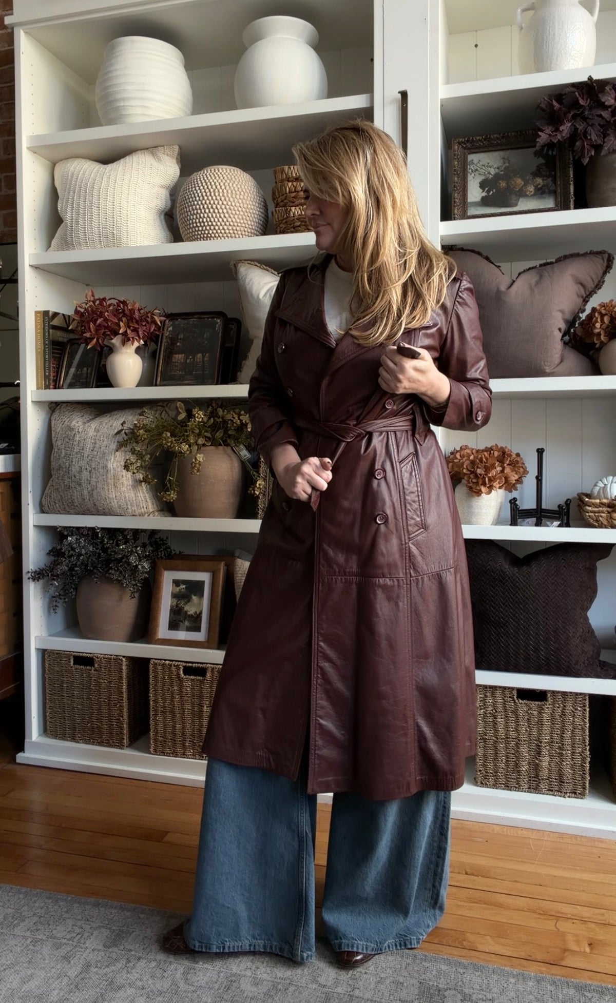 70s Burgundy leather trench. Made in the USA. Fits XXS-S