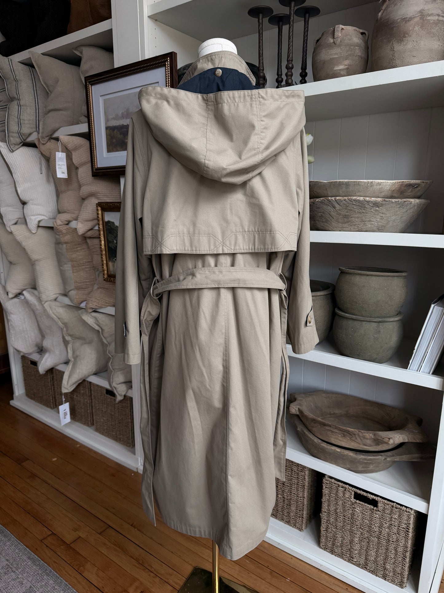 90s Fleet Street Petite khaki trench with removable hood