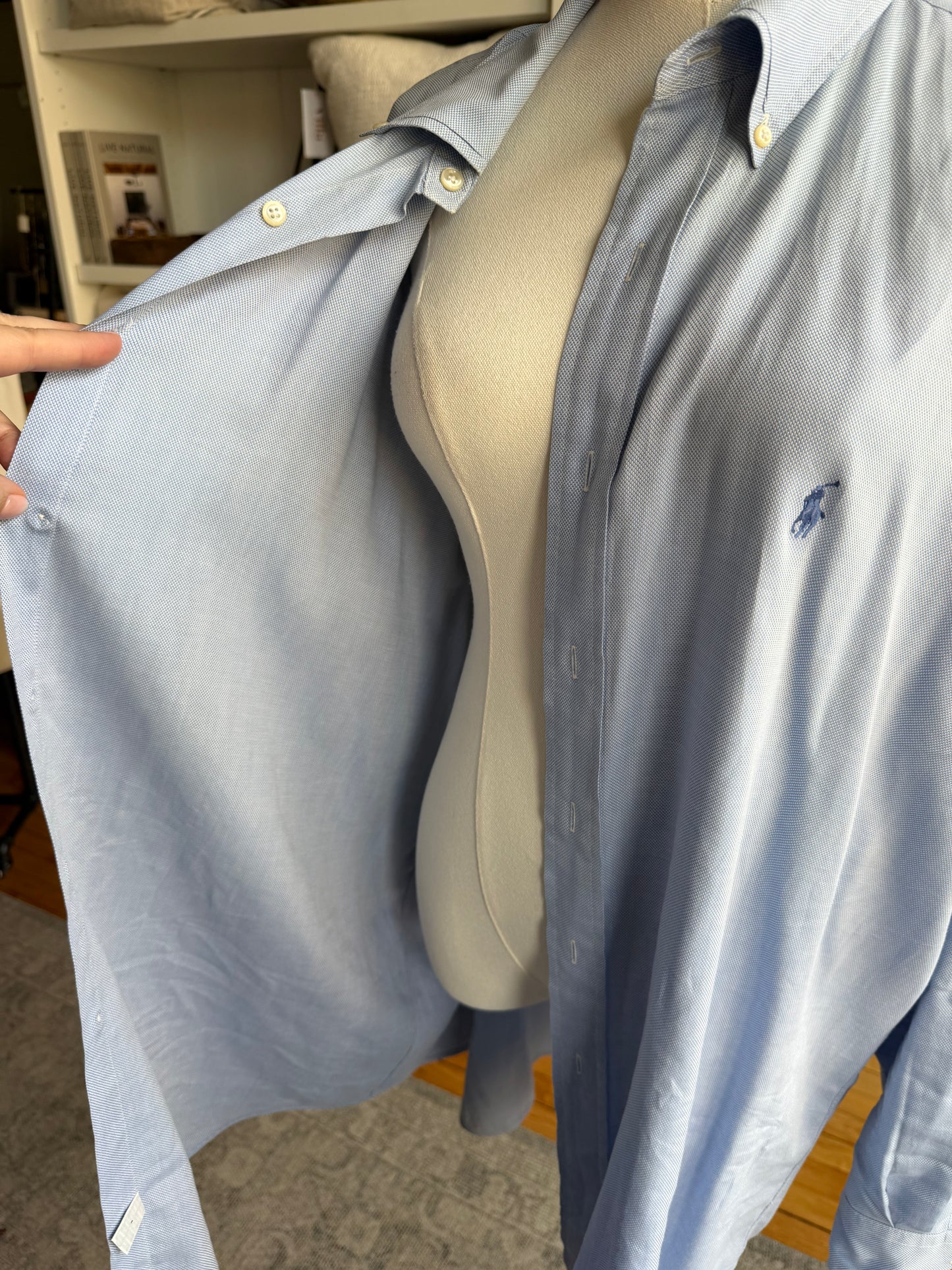 90s Ralph Lauren blue Yarmouth button down. Made in Hong Kong