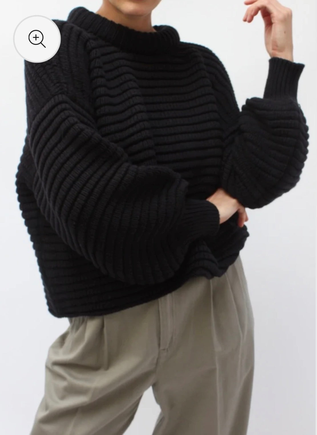 Na Nin Romy Pima cotton balloon sleeve sweater in black.