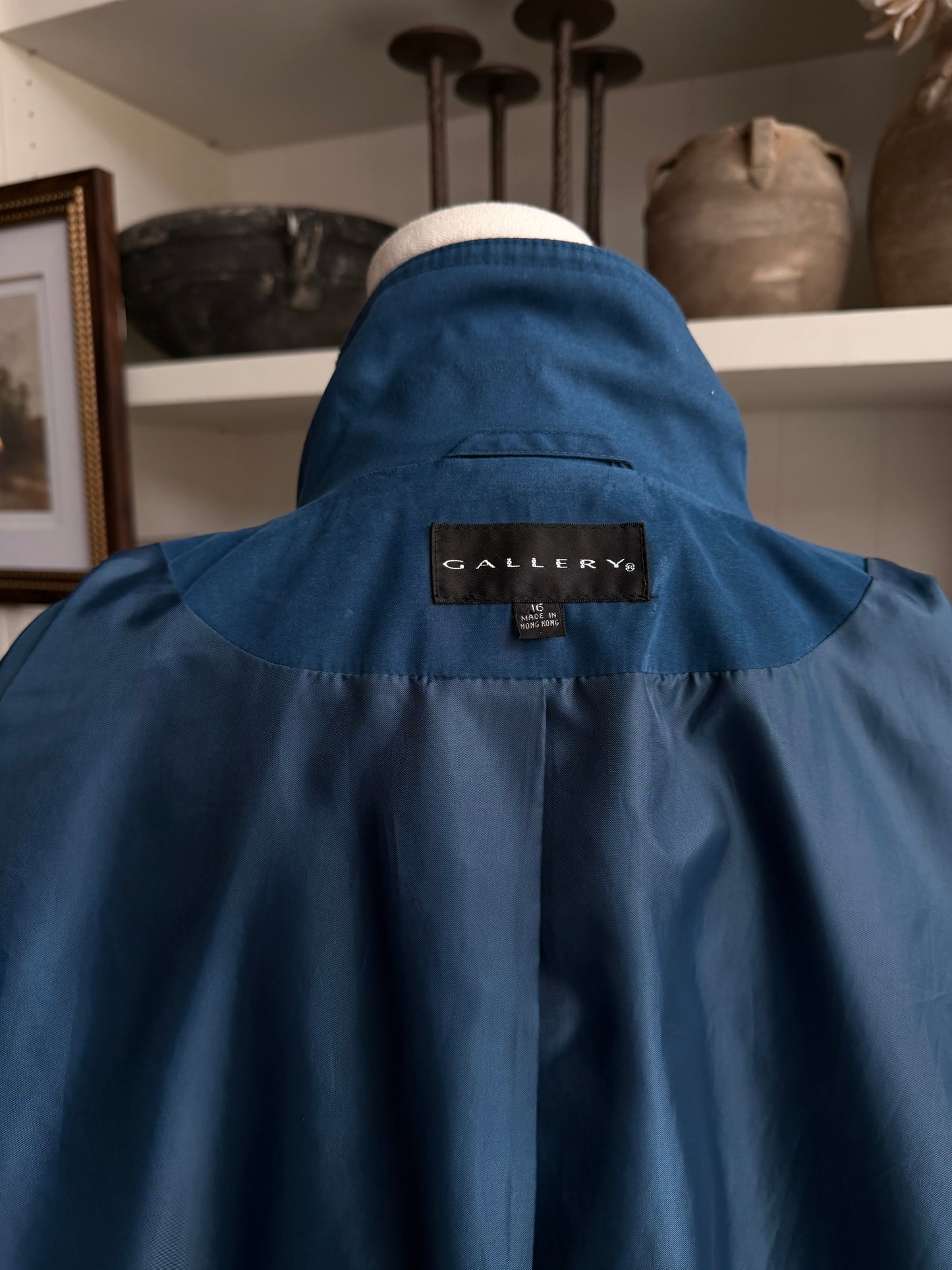 90s Gallery blue trench. Made in Hong Kong