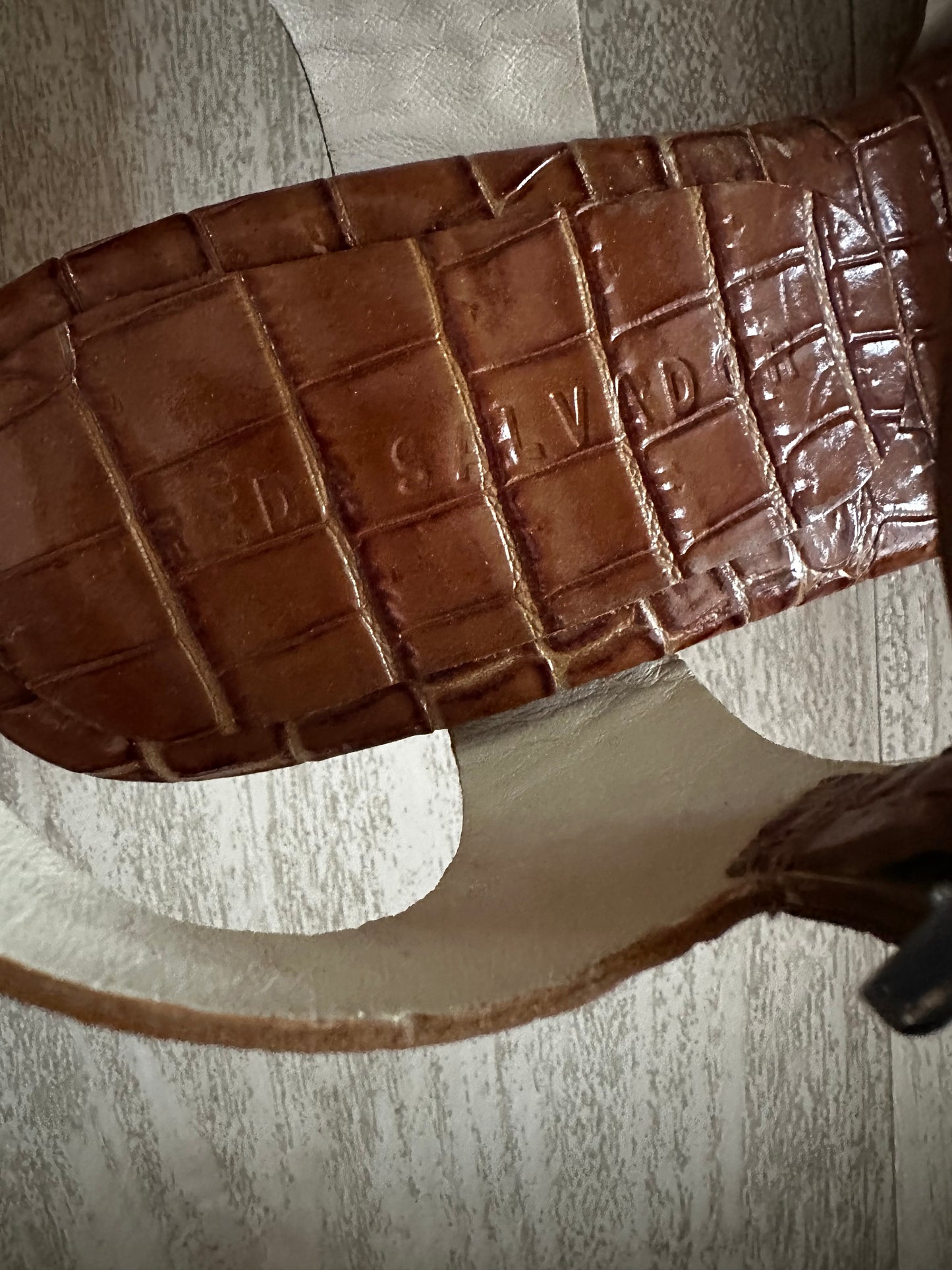 Freda Salvador Hattie sandal in brown croc. Size 9