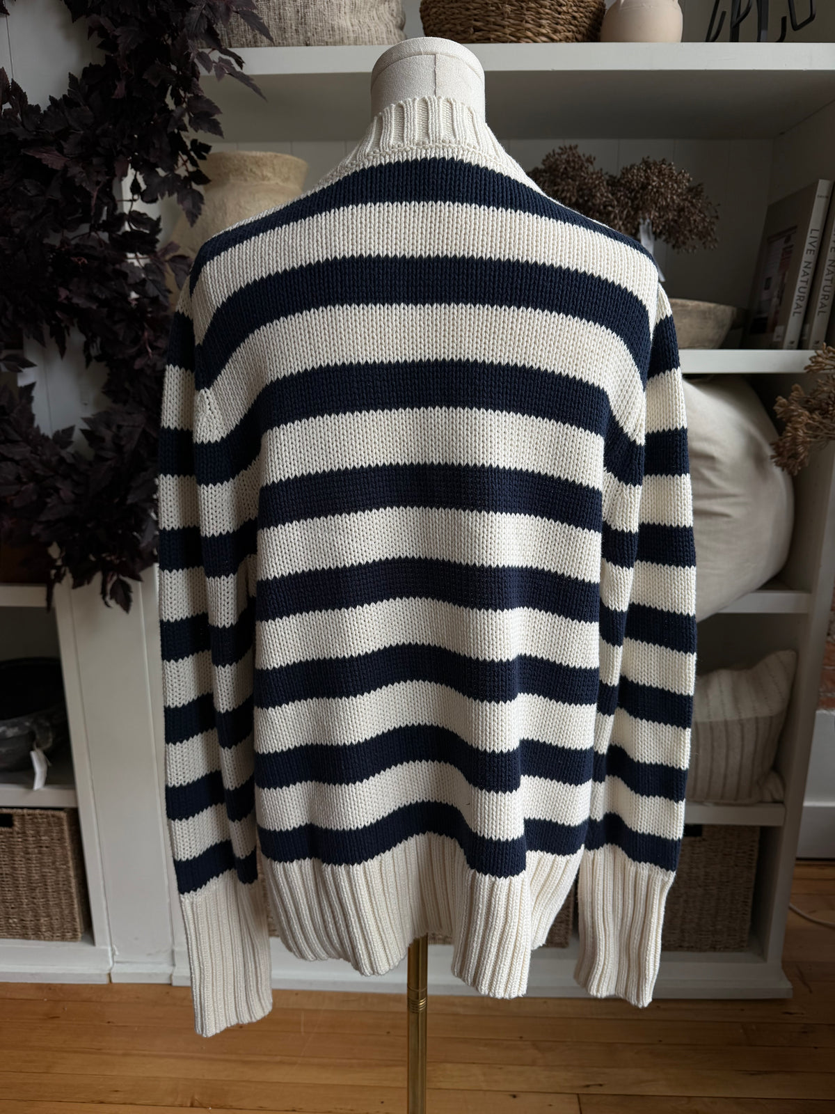 Kule cotton navy stripe sweater. Size L