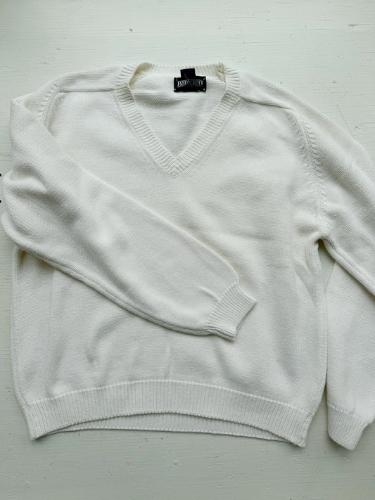 80s Lands End white cotton sweater. Made in the USA