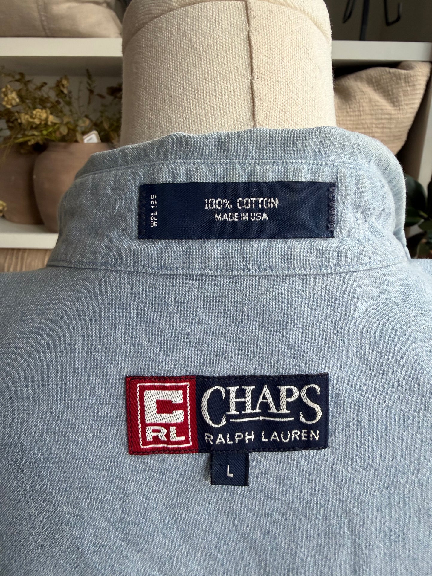 90s Chaps Ralph Lauren chambray button down. Made in the USA