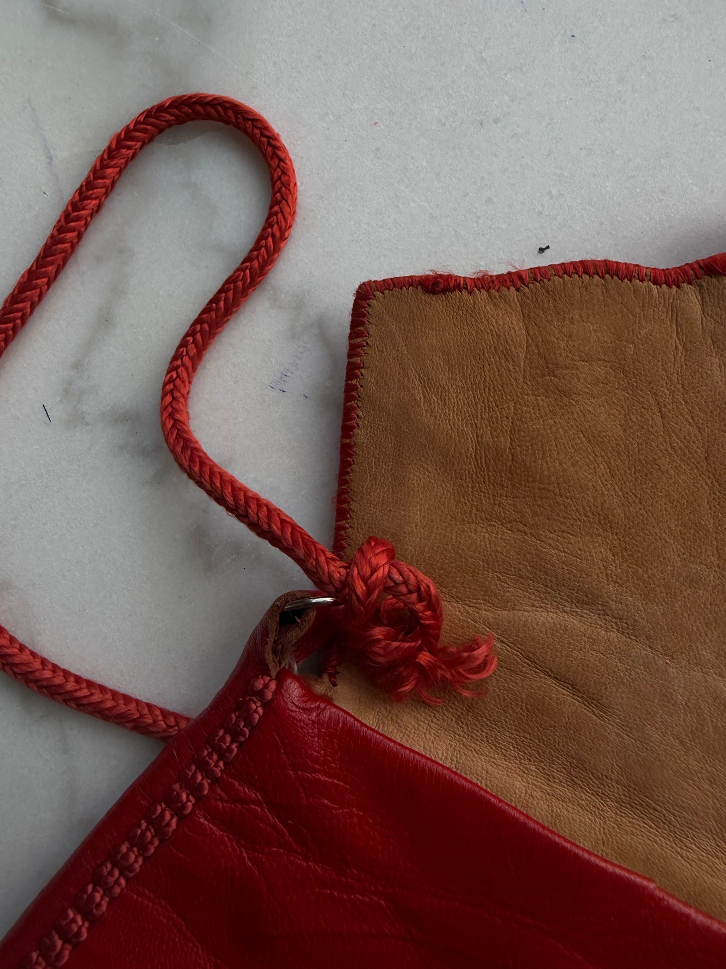 Vintage red leather embroidered crossbody. Sourced in Paris