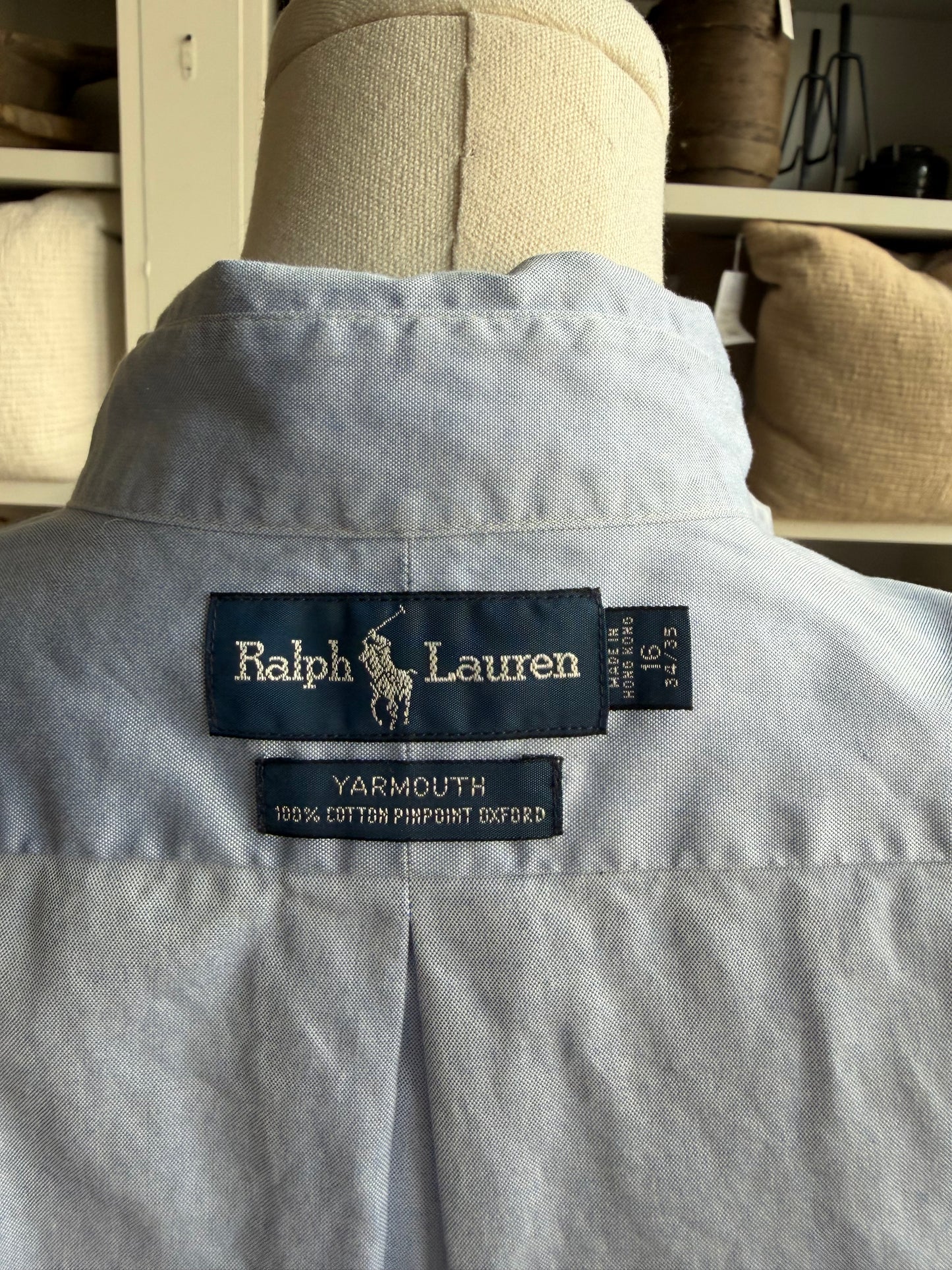 90s Ralph Lauren blue Yarmouth button down. Made in Hong Kong