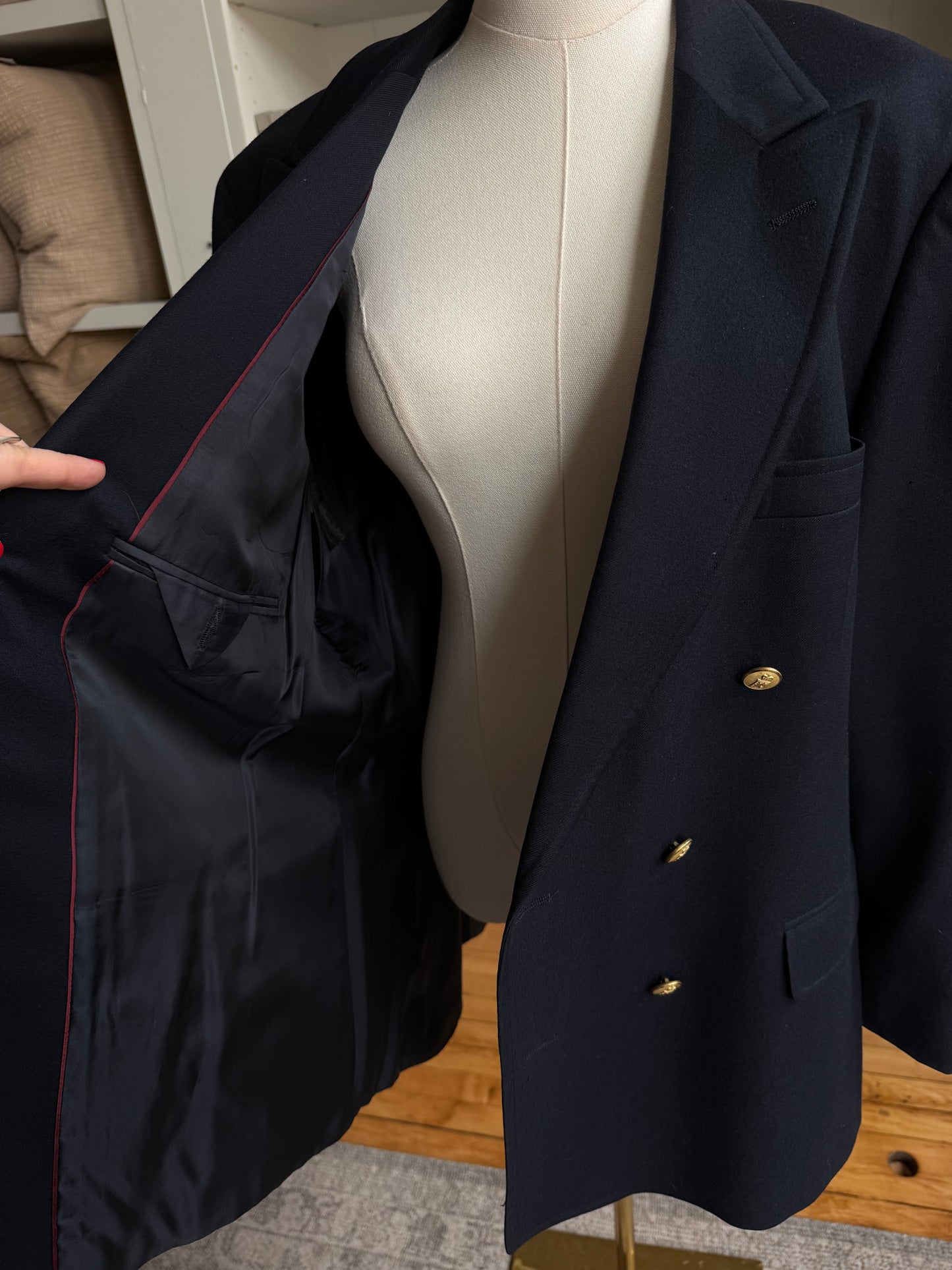 Vintage navy wool blazer with gold buttons