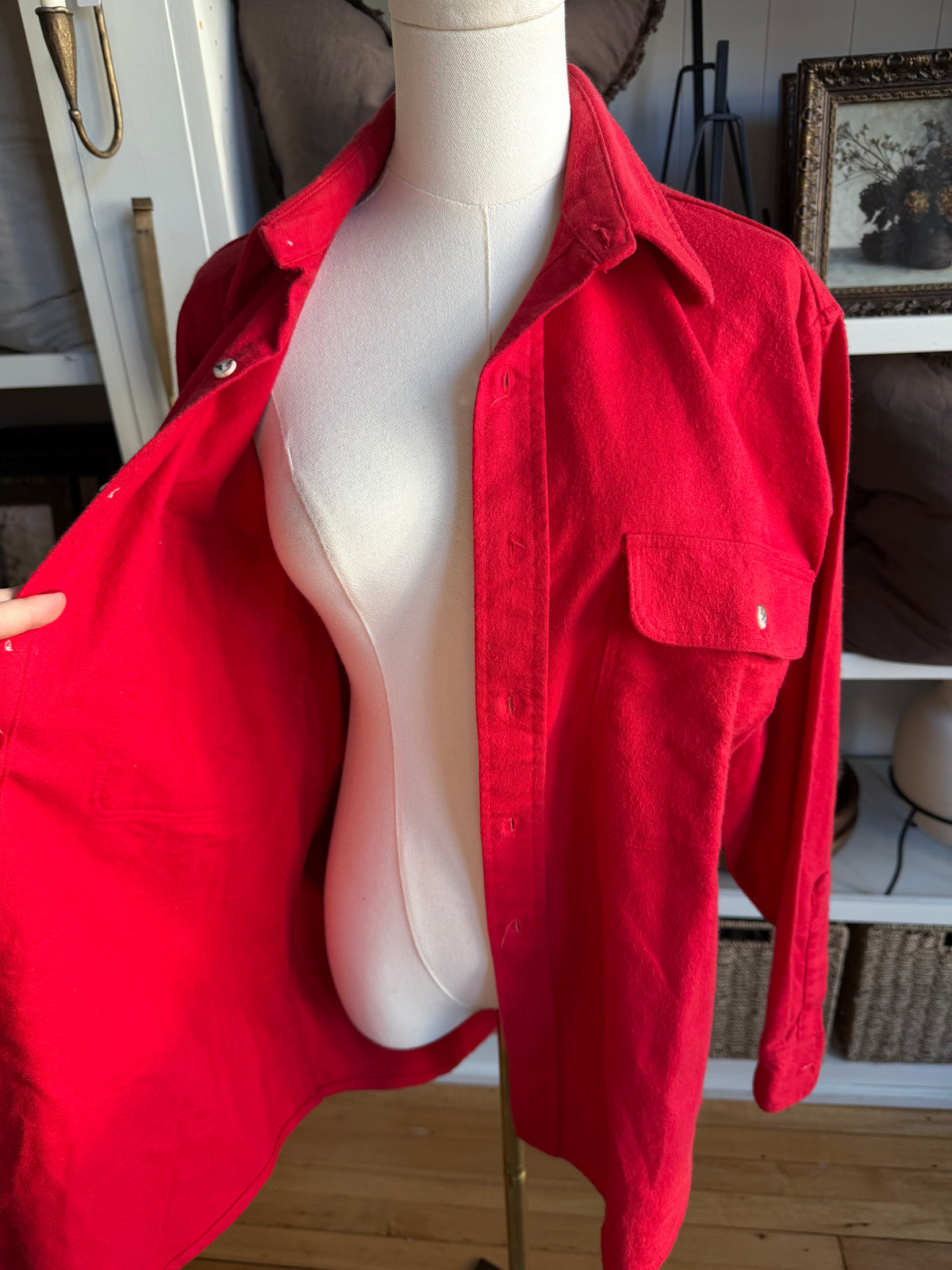 80s St John’s Bay red chamois cloth button down. Made in the USA