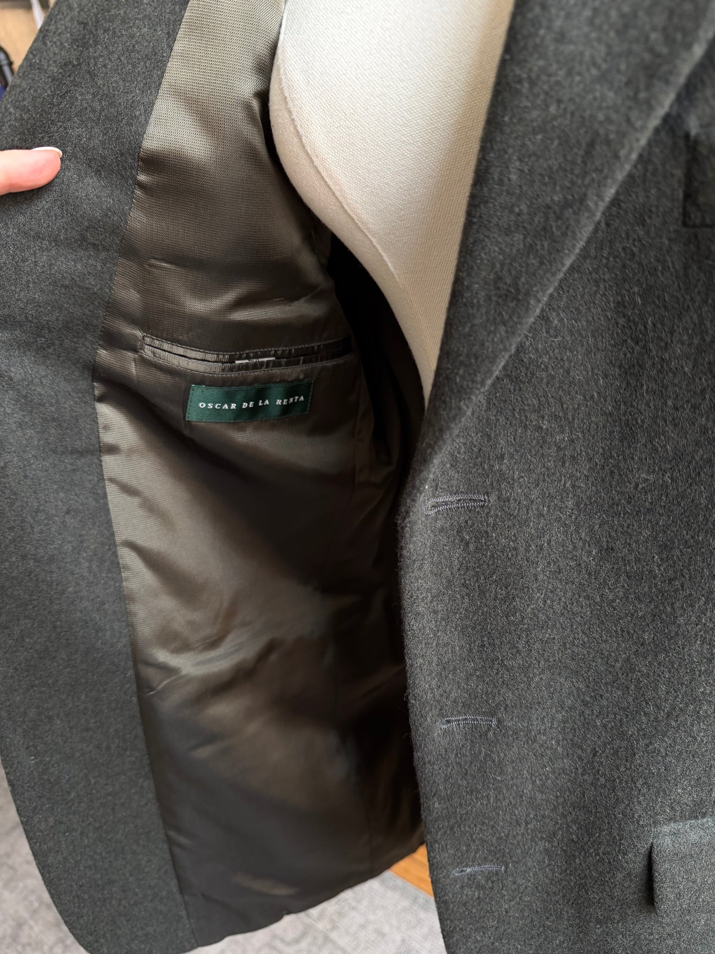 90s Oscar de la Renta green wool cashmere blazer. Fits S-L