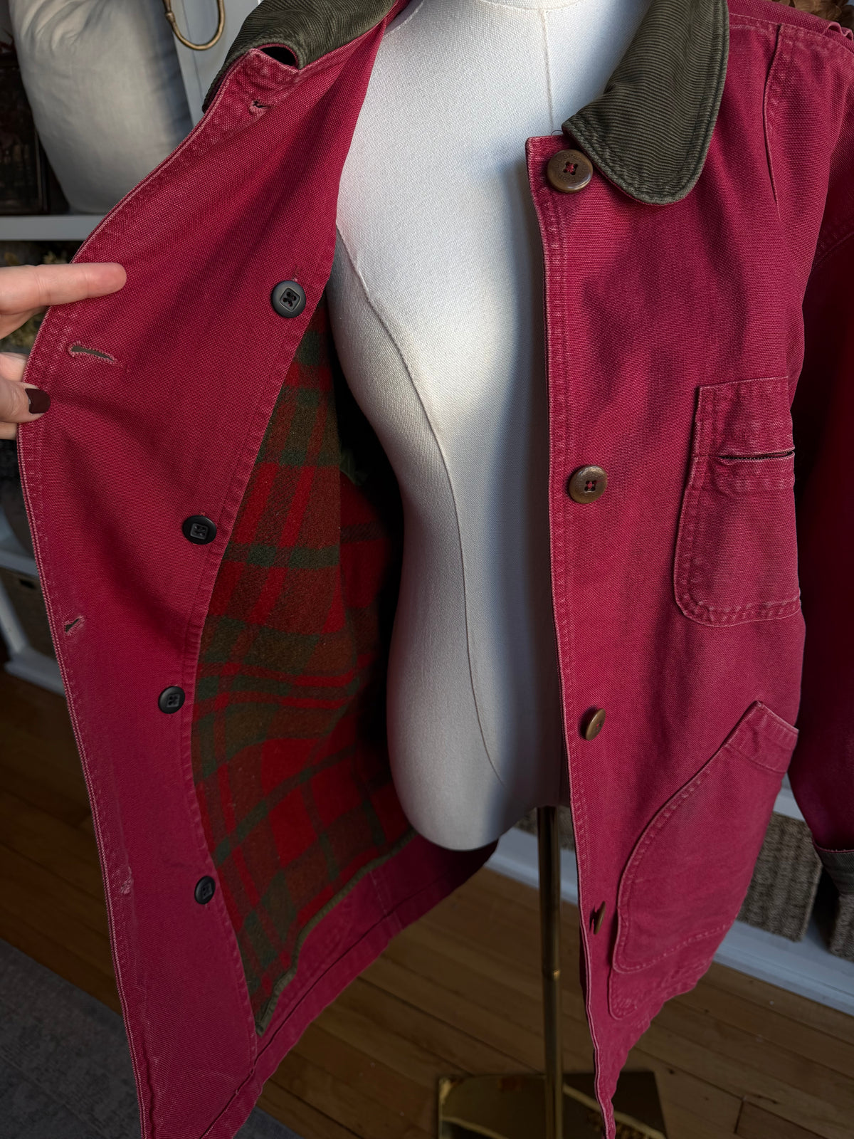 80s LL Bean red barn coat with removable wool lining. Made in the USA. Fits M-XL