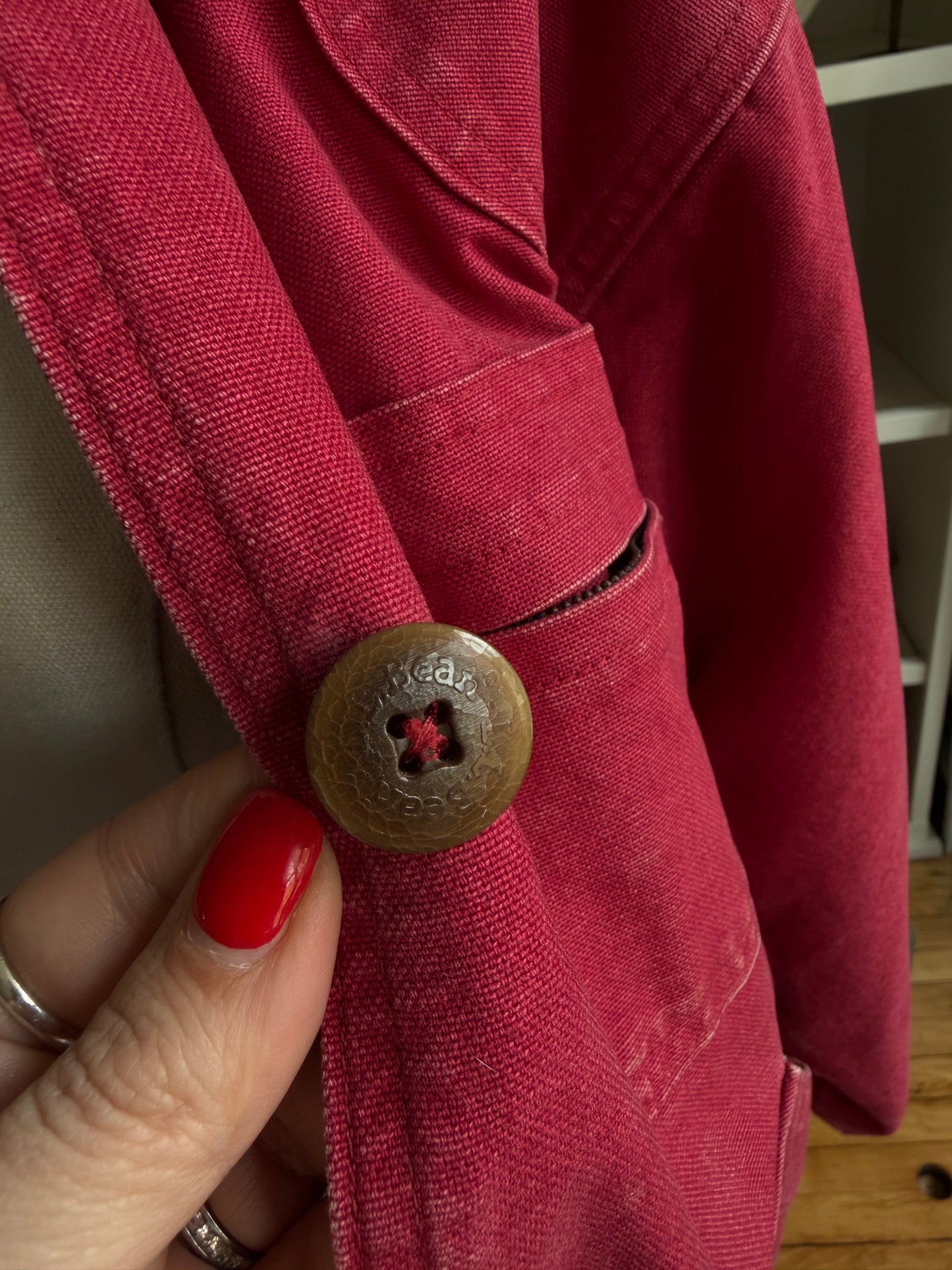 80s LL Bean red barn coat with button out insulated lining. Made in the USA
