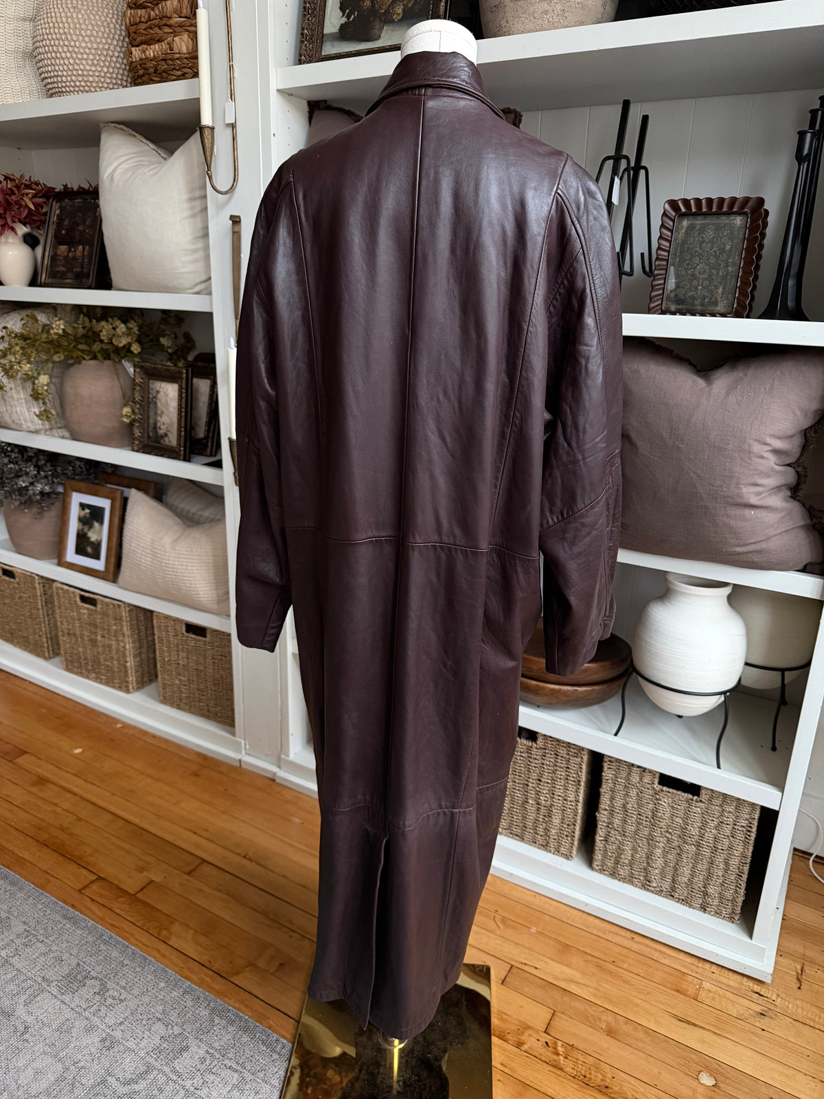 90s Preston Yorke dark burgundy leather trench. Made in Korea. Fits M-XL