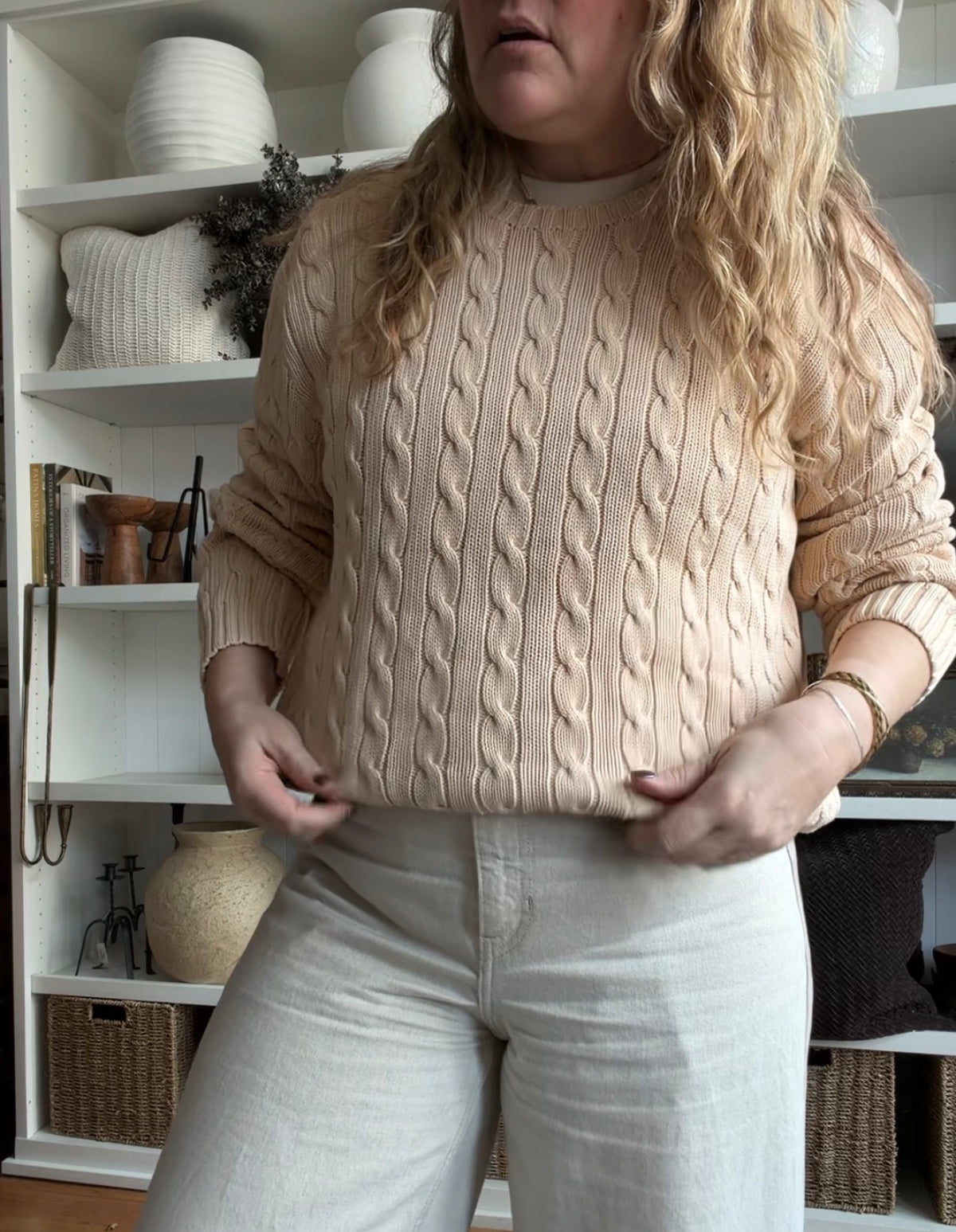 90s Polo Ralph Lauren yellow cotton cable knit sweater. Fits M-XL