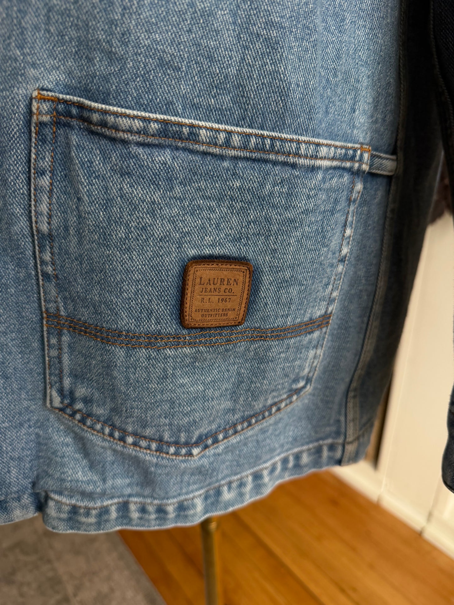 90s Lauren Jeans Co denim chore coat. Made in Hong Kong. Fits XXS-S