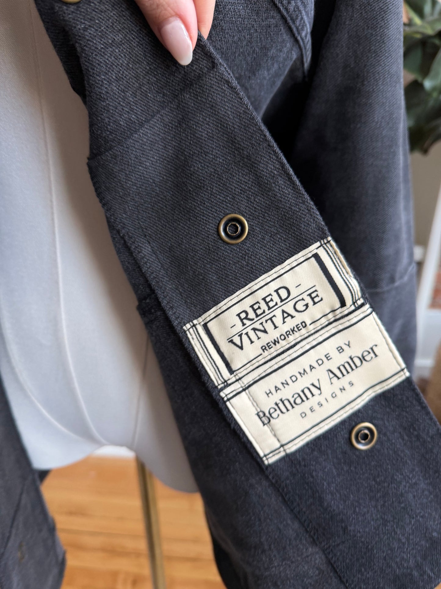 Black Reworked Denim Chore Coat. Size Small