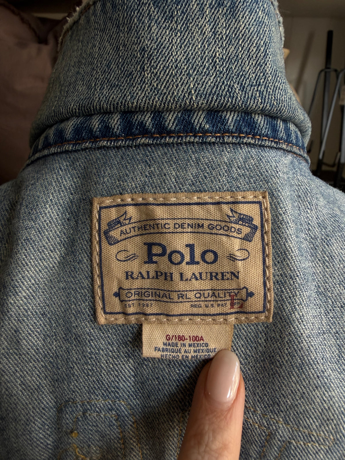00s Polo Ralph Lauren denim jacket with tiger on back. Fits S-L