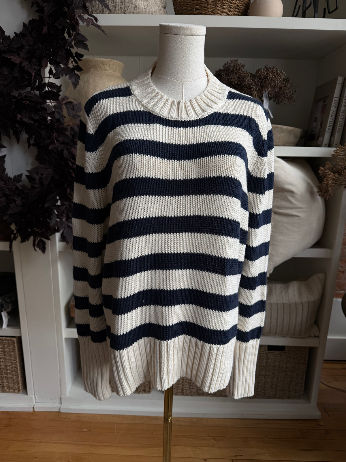 Kule cotton navy stripe sweater. Size L